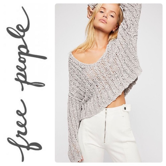$108 FREE PEOPLE Beach Comber Oversized Gray Chunky Knit Soft Sweater Sz S Small - Picture 2 of 10